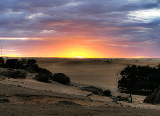 sunset in the namibian dunes