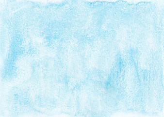 Watercolor pastel blue background texture. Watercolour textured backdrop. Sky blue stains on paper, hand painted.