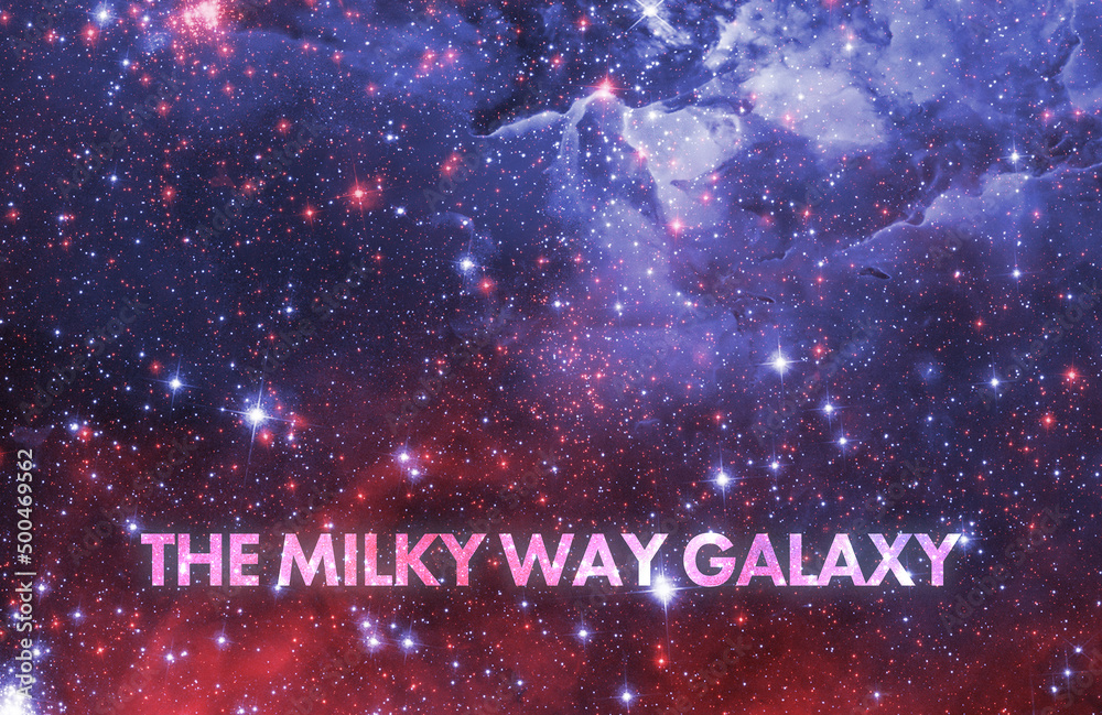 Sticker simple abstract milky way galaxy title text, stars in outer space. elements of this image furnished 
