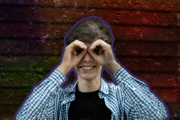 comics style of young smiling happy cut out man portrait, creative idea