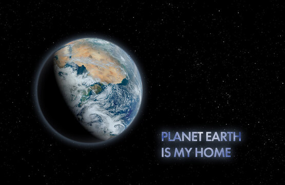 the our planet is our home text title in outer space. elements of this image furnished by nasa