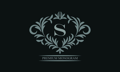 Exquisite logo design with letter S. Sign template for restaurant, royalty, boutique, cafe, hotel, heraldic, jewelry, fashion.