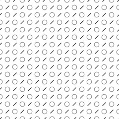 Fototapeta na wymiar Circles, strokes seamless pattern. Circle shapes, lines ornament. Balls, dashes print. Circular, linear figures wallpaper. Rounds, stripes background. Geometric backdrop. Abstract motif.