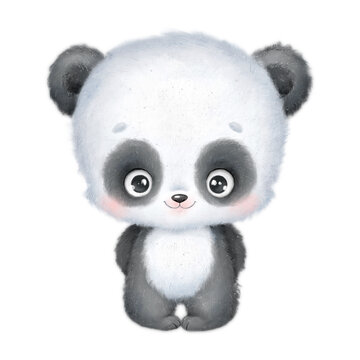 Digital illustration of a cute cartoon little panda. Cute animals.