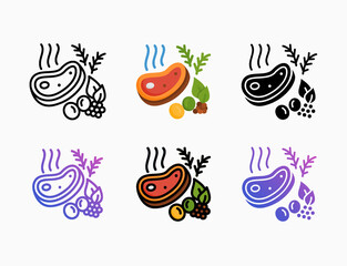 meat food protein icon set with style line, outline, flat, glyph, color, gradient. Editable stroke and pixel perfect. Can be used for digital product, presentation, print design and more.