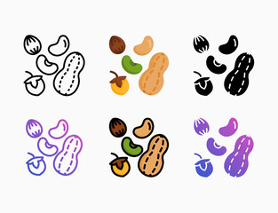 nuts seed icon set with different styles. Style line, outline, flat, glyph, color, gradient. Editable stroke and pixel perfect. Can be used for digital product, presentation, print design and more.