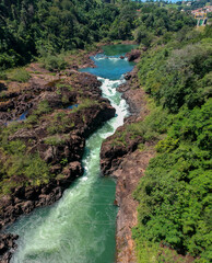 Naklejka premium aerial view of the rapids of the Paranapanema river called Garganta do Diabo in the city of Piraju