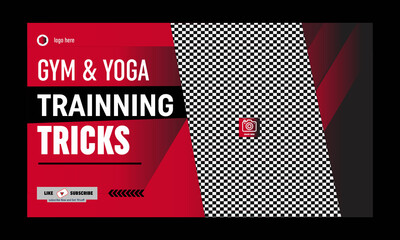 Gym fitness you tube thumbnail template design and video thumbnail template, Video cover photo template for social media post template design