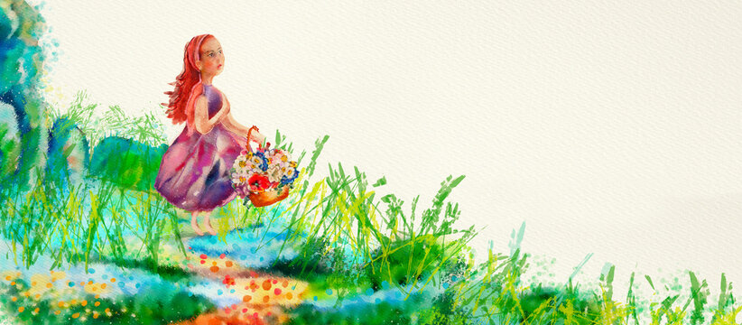 Summer day. Watercolor background for children