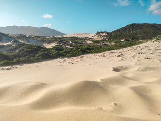 Joaquina dunes in Florianópolis state of Santa Catarina. Praia da Joaquina is a beach in Florianópolis.