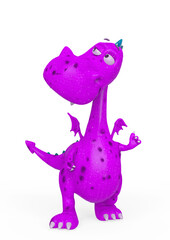 baby dragon is in doubt on white background