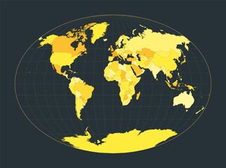 World Map. Fahey pseudocylindrical projection. Futuristic world illustration for your infographic. Bright yellow country colors. Classy vector illustration.