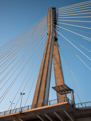 Warsaw, Poland - December 2021: View of the Świętokrzyski Bridge, Cable-stayed road bridge