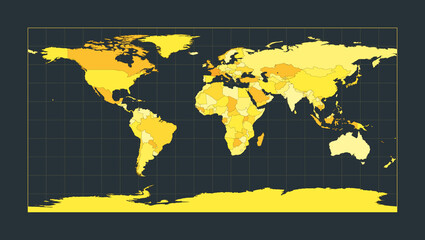 World Map. equirectangular (plate carree) projection. Futuristic world illustration for your infographic. Bright yellow country colors. Charming vector illustration.