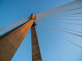 Fototapeta premium Warsaw, Poland - December 2021: View of the Świętokrzyski Bridge, Cable-stayed road bridge