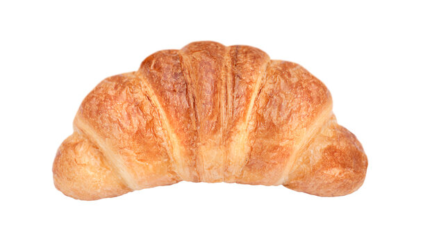 One french croissant isolated on white background. French pastries.
