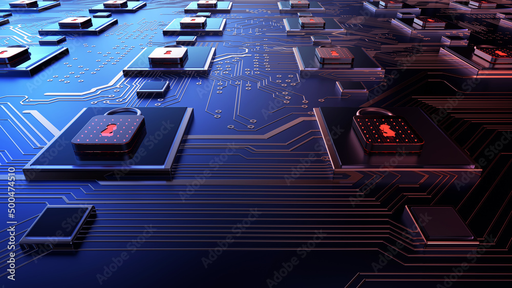 Aufkleber Technology background security concept/Cyber security concept.  Illustrates cyber data security or information privacy idea in mother server is processing the data