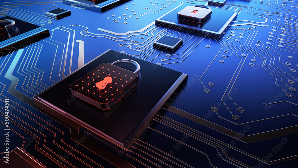 Aufkleber Technology background security concept/Cyber security concept.  Illustrates cyber data security or information privacy idea in mother server is processing the data