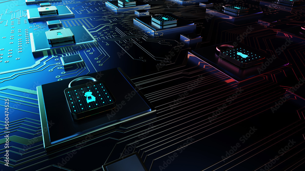 Aufkleber Technology background security concept/Cyber security concept.  Illustrates cyber data security or information privacy idea in mother server is processing the data