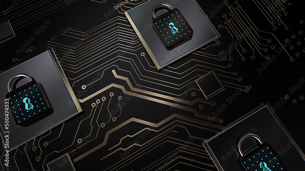 Aufkleber Technology background security concept/Cyber security concept.  Illustrates cyber data security or information privacy idea in mother server is processing the data