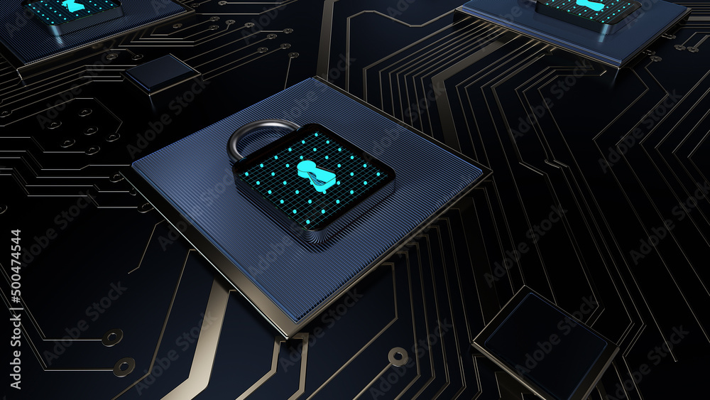 Aufkleber Technology background security concept/Cyber security concept.  Illustrates cyber data security or information privacy idea in mother server is processing the data