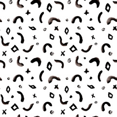 Ink drawn Abstract pattern of simple lines, dots, dashes, waves, circles. monochrome simple background for cards, invitations, posters, backgrounds, business cards, scrapbooking, notepads, textiles, 