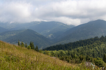 Fototapeta na wymiar Panorama of mountains in the Ukrainian Carpathians on a summer day.