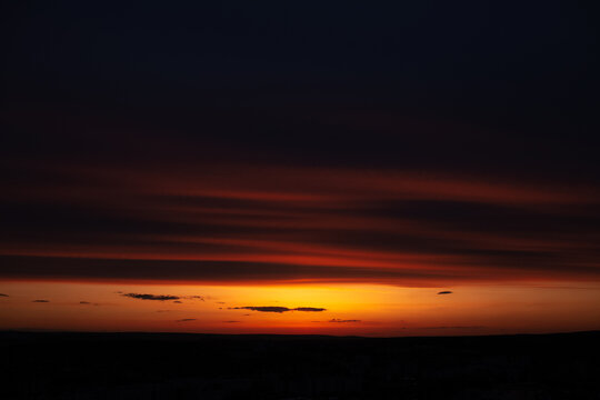 Dramatic landscape of beautiful sunset. Dark photography.