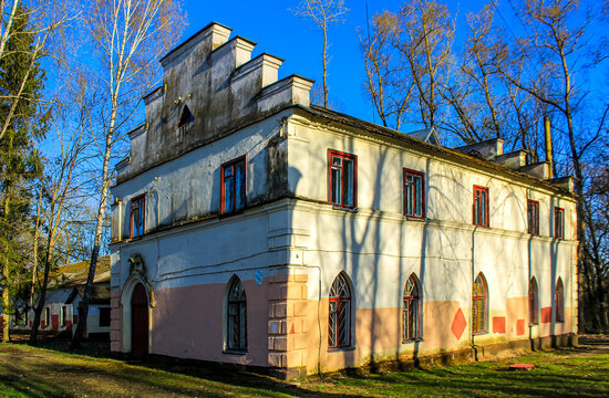 Stankovo, April 20, 2018 facade of an old building of the 18th century of a former residential building in the estate of Count Czapski