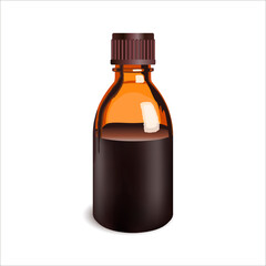 Bottle of medical iodine isolated on white. Disinfection, treatment of abrasions and wounds. Realistic illustration
