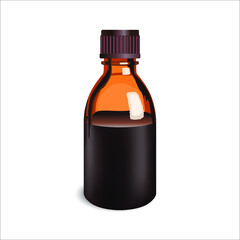 Bottle of medical iodine isolated on white. Disinfection, treatment of abrasions and wounds. Realistic illustration