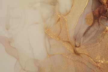 Art Abstract watercolor and Alcohol ink flow wave blot painting. Brown and gold color canvas marble texture background.