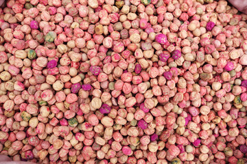 close-up dried pea pods,pea seed,pea seed protected with pesticides,