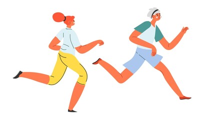 Fototapeta na wymiar Female characters jogging and running morning