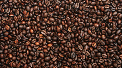 background of coffee beans. top view of coffee beans texture.           