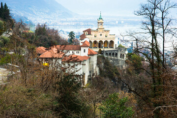 Madonna del Sasso in Orselina above city Locarno at lake Maggiore. Switzerland.