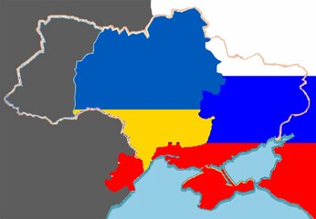 A failed  Ukraine and Russia flag. Economic crisis because of the war concept.