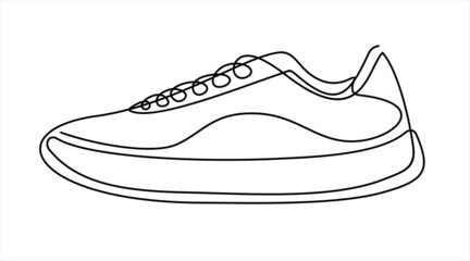 Vector illustration of sneakers. Sports shoes in a line style. Continuous one line