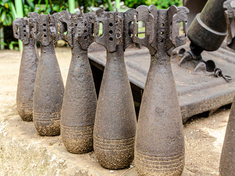 Mortar shells rusting outside Goa Jepang (Japanese Cave), Biak, West Papua.