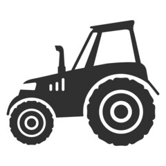 Black silhouette agricultural machinery tractor.Vector flat illustration.Isolated on white background.