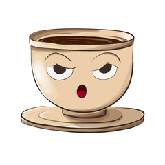 Angry coffee cup. Funny character. Isolated