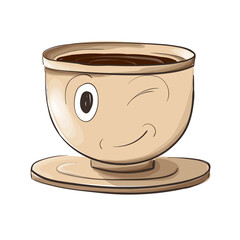 Joyful coffee cup. Funny character. Isolated