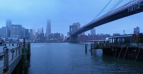 View of New York from one side of Brooklyn Bridge