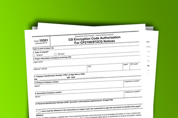 Fototapeta premium Form 10301 documentation published IRS USA 42980. American tax document on colored