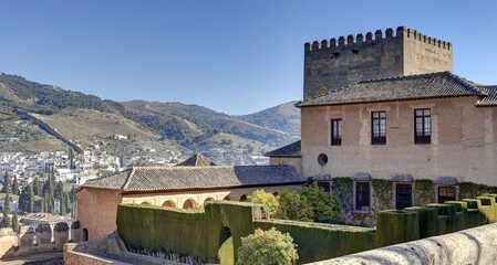 Obraz premium détail des jardins, façades et fontaines du palais de l'Alhambra en Andalousie dans le sud de l'Espagne