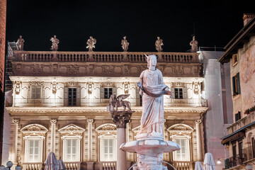Night Photos on Piazza delle Erbe, Verona, Italy, 13.07.2021