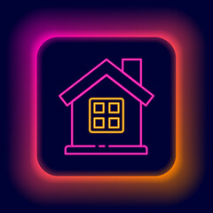 Glowing neon line House icon isolated on black background. Home symbol. Colorful outline concept. Vector