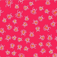 Line Beetle bug icon isolated seamless pattern on red background. Vector