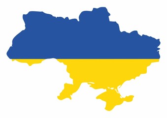 country map with flag,ukraine map with all its states colored blue and yellow. war zone