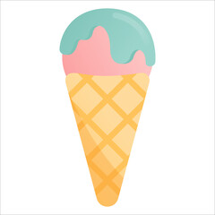 Flat illustration of ice cream cone with glaze